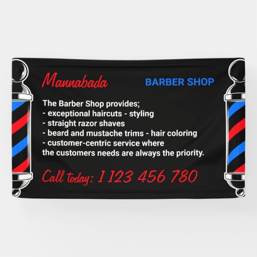 Pole Supply Service Black Red Navy Barber Shop Spandoek (Horizontaal)