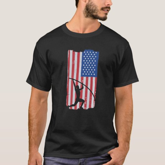 Pole Vault Athlete USA Flag Vaulter Pole Jumping T-shirt (Voorkant)