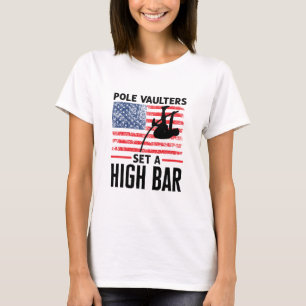 Pole Vaulters Stel een vault met een hoge balk in T-shirt