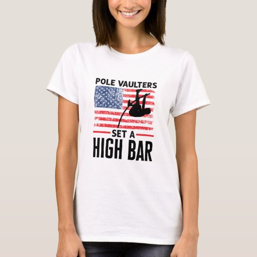 Pole Vaulters Stel een vault met een hoge balk in T-shirt (Voorkant)