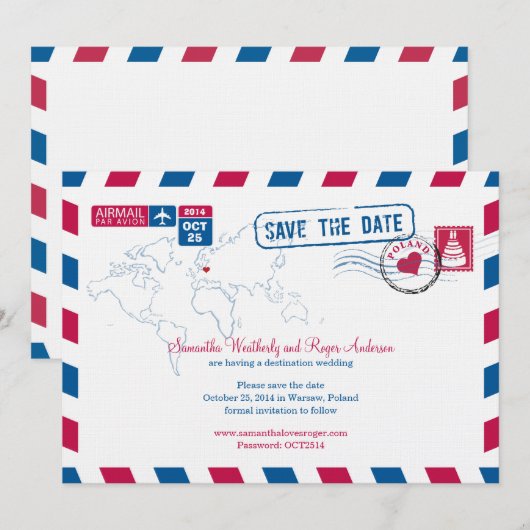 Polen Air Mail Wedding Save the Date (Voorkant / Achterkant)