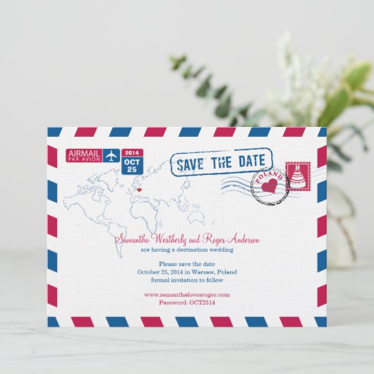 Polen Air Mail Wedding Save the Date (Staand voorkant)