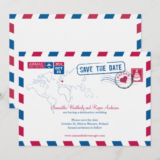 Polen Air Mail Wedding Save the Date (Voorkant / Achterkant)