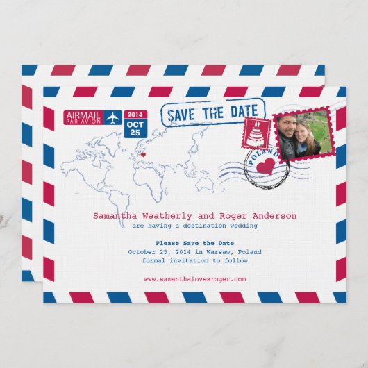Polen Air Mail Wedding Save the Date (Voorkant / Achterkant)