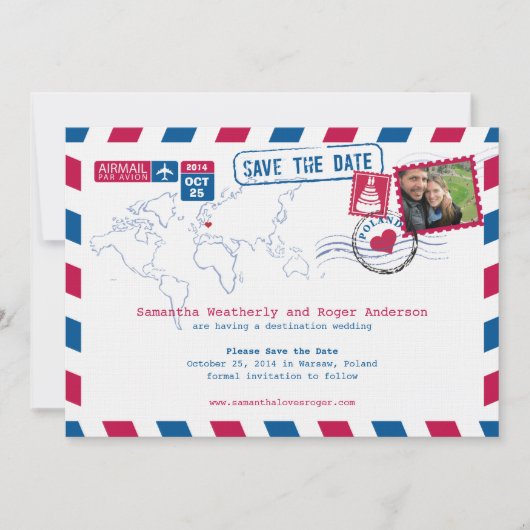 Polen Air Mail Wedding Save the Date (Voorkant)