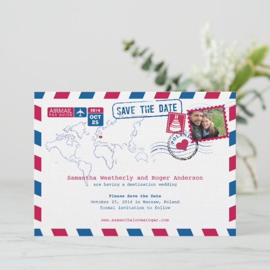 Polen Air Mail Wedding Save the Date (Staand voorkant)