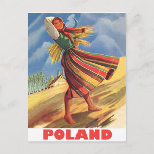 Polen, dorpsvrouw in het veld briefkaart