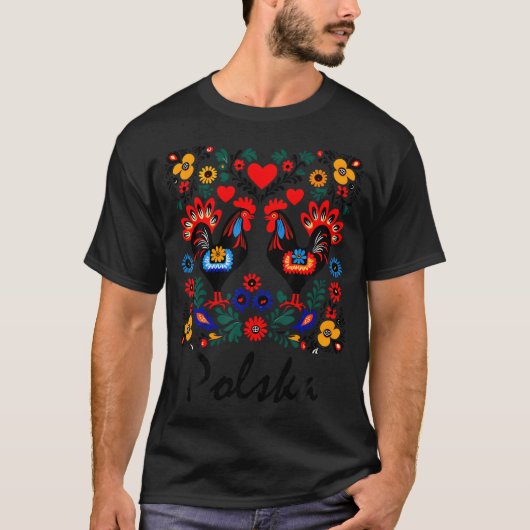 Polen Folk Art Flowers Polish Wycinanki Polska D T-shirt (Voorkant)