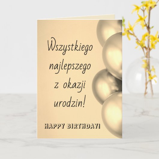 Polen Gelukkige verjaardag in het Pools Kaart (Gele Bloem)