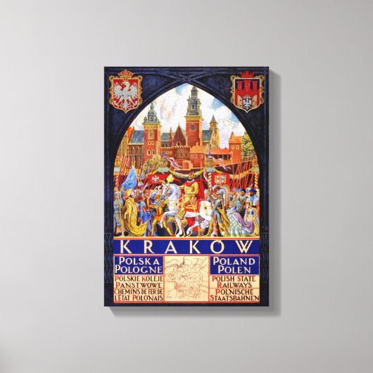 Polen Krakow Vintage Travel Poster teruggezet Canvas Afdruk (Voorkant)