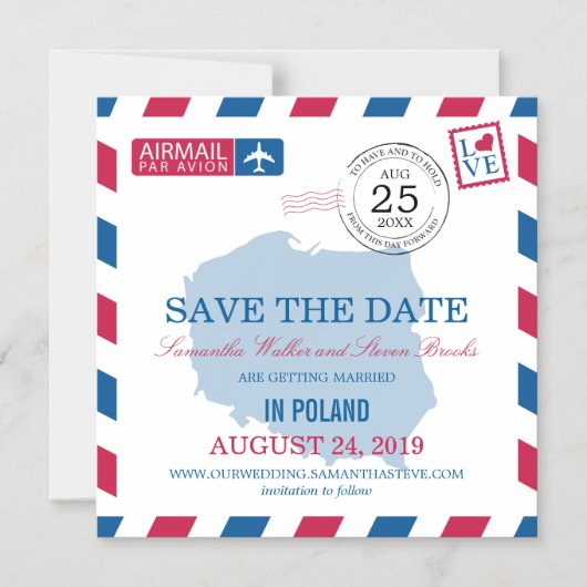 POLEN Luchtpost Save the Date Magnetische Uitnodiging (Voorkant)