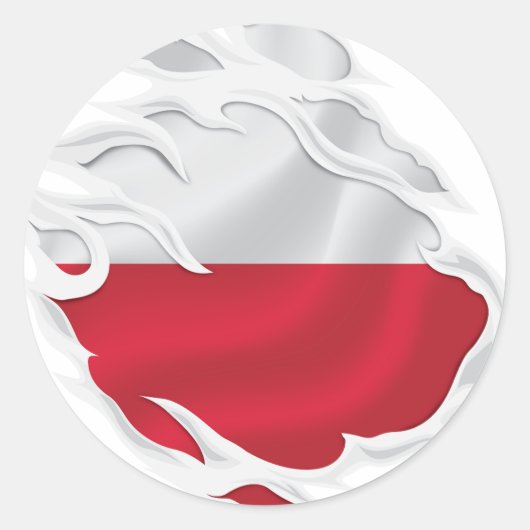 Polen Ripped Flag Ronde Sticker (Voorkant)