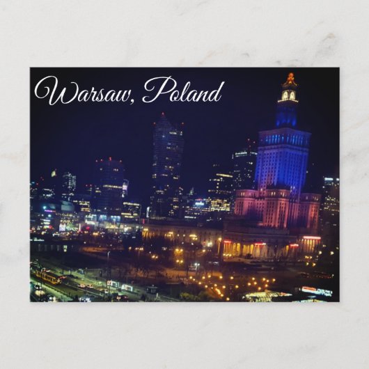 polen stad warschau ' s nachts fotografie briefkaart (Voorkant)