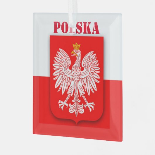 Polen Vlag Erfgoed Embleem Polski Polska Glas Ornament (Voorkant links)