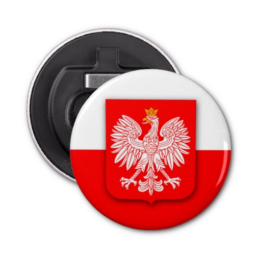 Polen Vlag WK 2022 Football Voetbal Button Flesopener (Voorkant)