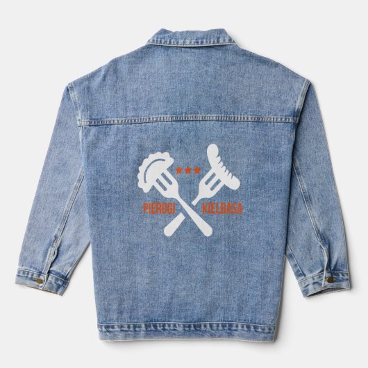 Polen Voedsel Pierogi Kielbasa Pools Denim Jacket (Achterkant)
