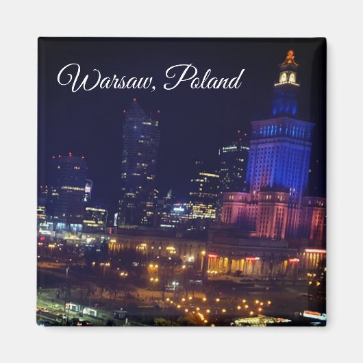 polen warschau, stad bij nacht, moderne fotografie magneet (Voorkant)