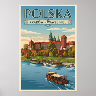 Polen Wawel Koninklijk Kasteel Illustratie Reis Ku Poster