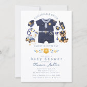 Police Baby Shower Invitation Blue Stripe Kaart (Voorkant)