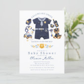 Police Baby Shower Invitation Blue Stripe Kaart (Staand voorkant)