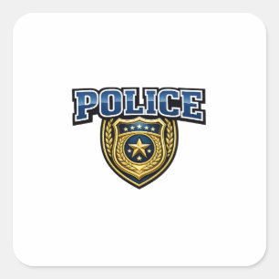 Police Badge Vetgedrukte Tekst Ontwerp Vierkante Sticker
