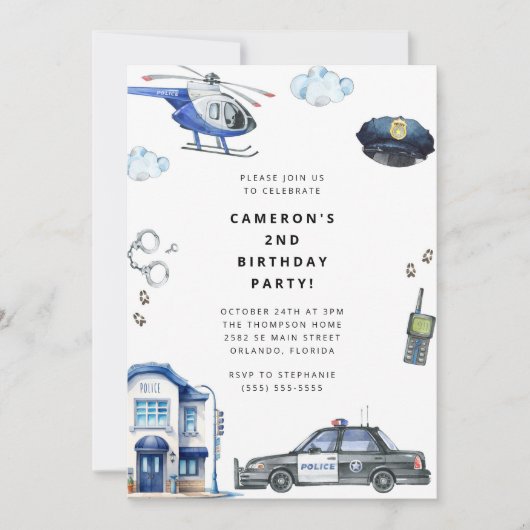 Police Birthday Invitation Police Officer Party Kaart (Voorkant)