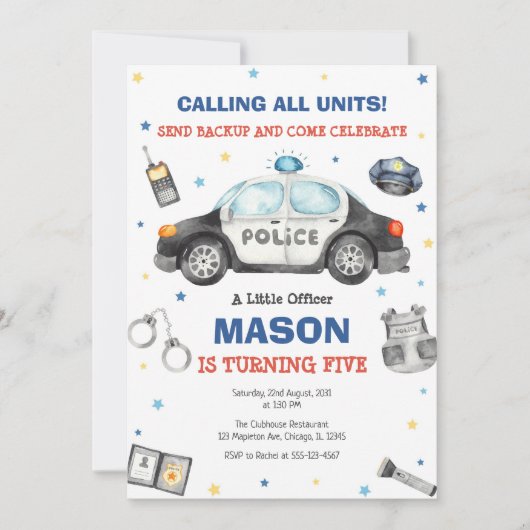 Police Birthday Invitation Police Officer Party Kaart (Voorkant)