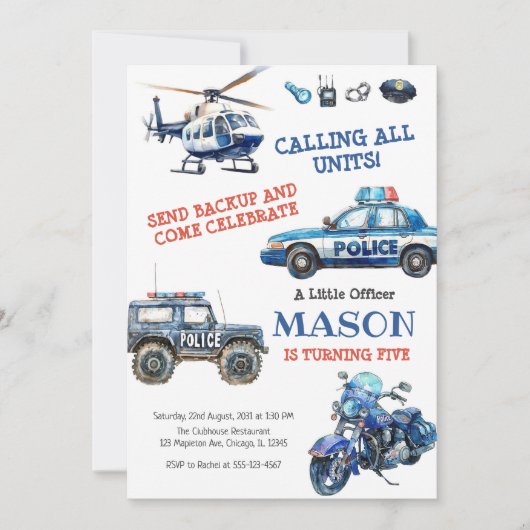 Police Birthday Invitation Police Officer Party Kaart (Voorkant)