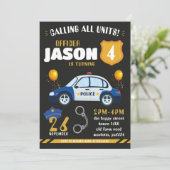 Police Black Invitation for Birthday Party Cops Kaart (Staand voorkant)