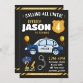 Police Black Invitation for Birthday Party Cops Kaart (Voorkant / Achterkant)