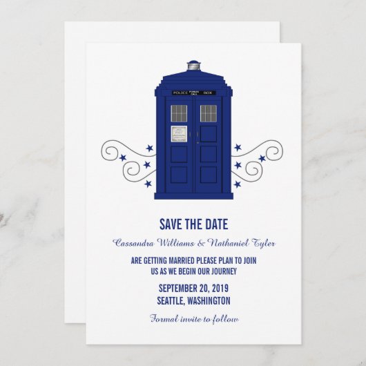 Police Box Save the Date Uitnodiging v3 (Voorkant / Achterkant)