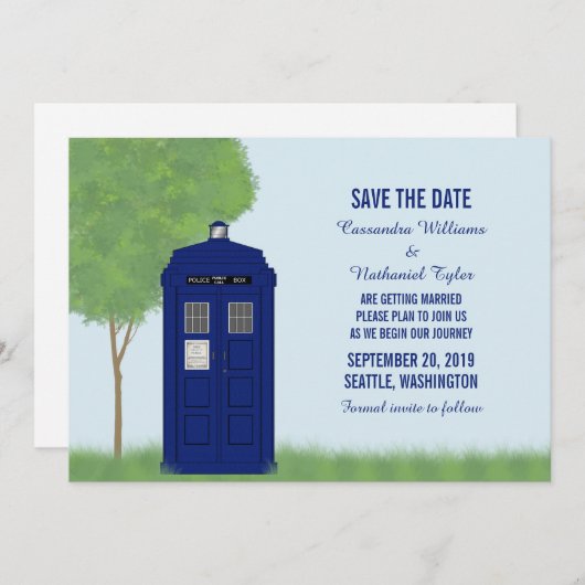 Police Box Save the Date Uitnodiging v4 (Voorkant / Achterkant)