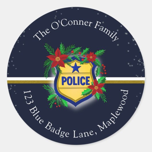 Police Christmas Elegant Holiday Party Ronde Sticker (Voorkant)