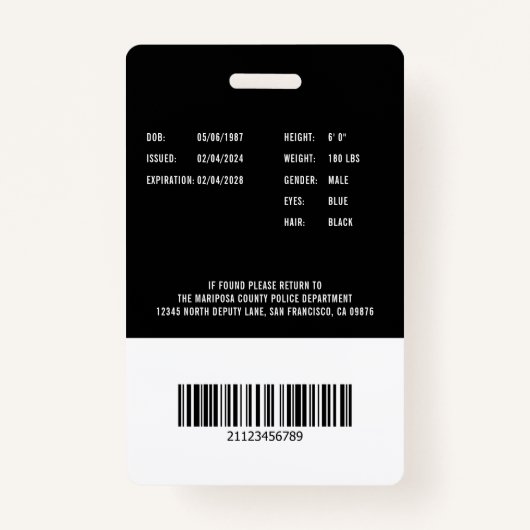 Police Department Law Enforcement Employee ID Badge (Achterkant)