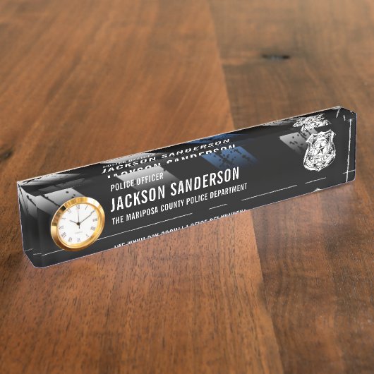 Police Department Officer Thin Blue Line Logo Naambordje (Zijkant)