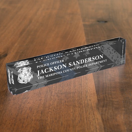 Police Department Thin Blue Line Logo Officer Naambordje (Zijkant)