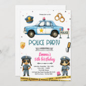 Police girl party theme invitation kaart (Voorkant / Achterkant)
