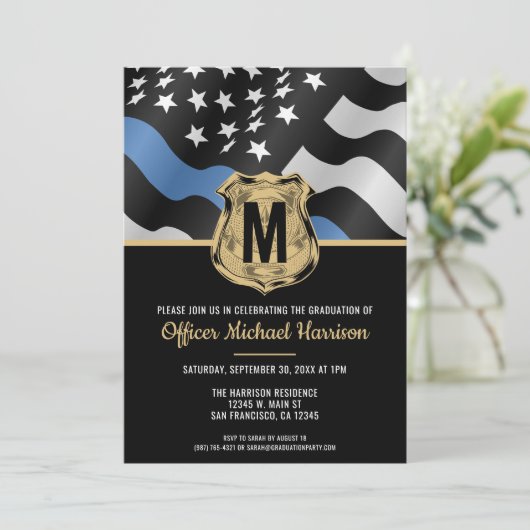 Police Graduation Law Enforcement Monogram Initial Kaart (Staand voorkant)
