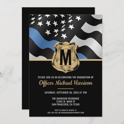 Police Graduation Law Enforcement Monogram Initial Kaart (Voorkant / Achterkant)