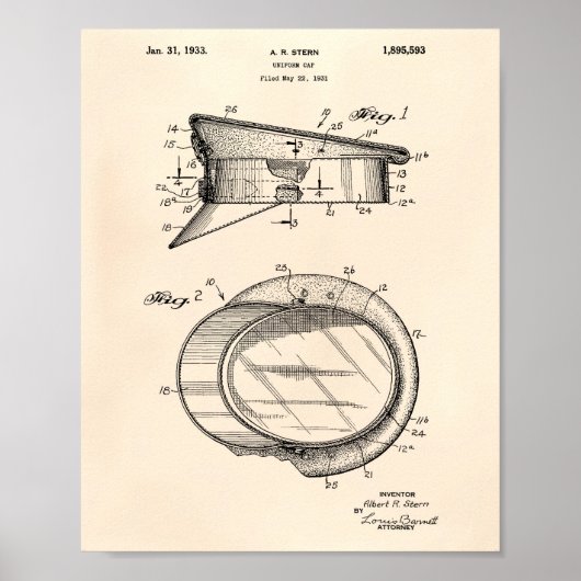 Police Hat 1933 Patent Art - Old Peper Poster (Voorkant)