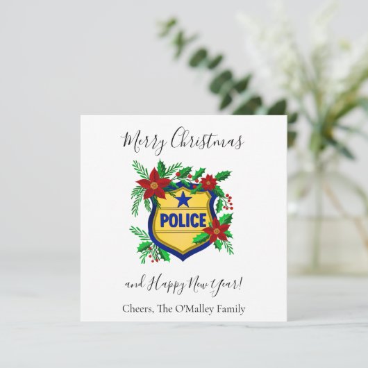 Police Merry Christmas & Happy New Year Shield Feestdagenkaart (Staand voorkant)
