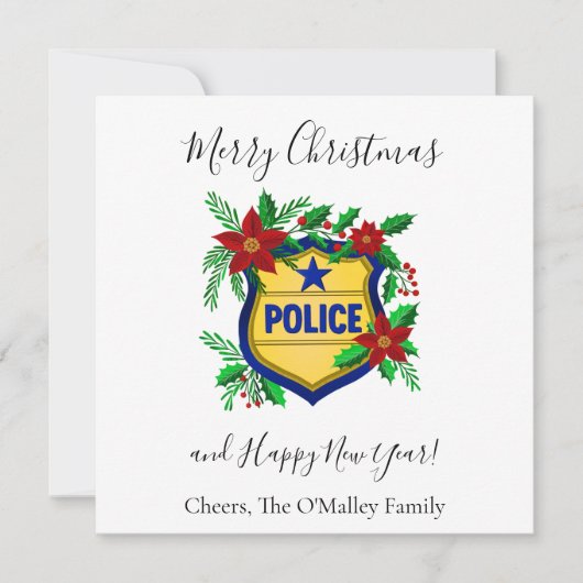 Police Merry Christmas & Happy New Year Shield Feestdagenkaart (Voorkant)