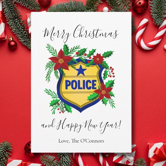 Police Merry Christmas & Happy New Year Shield Feestdagenkaart
