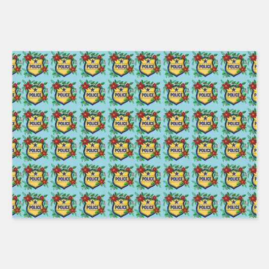 Police Merry Christmas Shield with Poinsettia  Inpakpapier Vel (Voorkant 3)