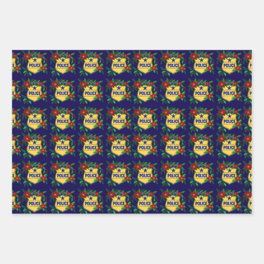 Police Merry Christmas Shield with Poinsettia  Inpakpapier Vel (Voorkant 2)