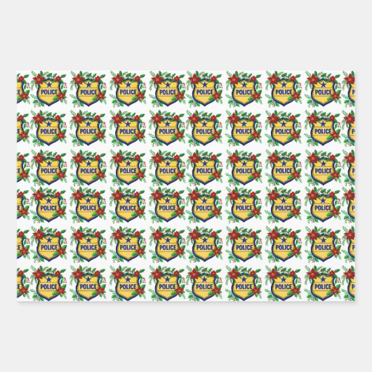 Police Merry Christmas Shield with Poinsettia  Inpakpapier Vel (Voorkant)