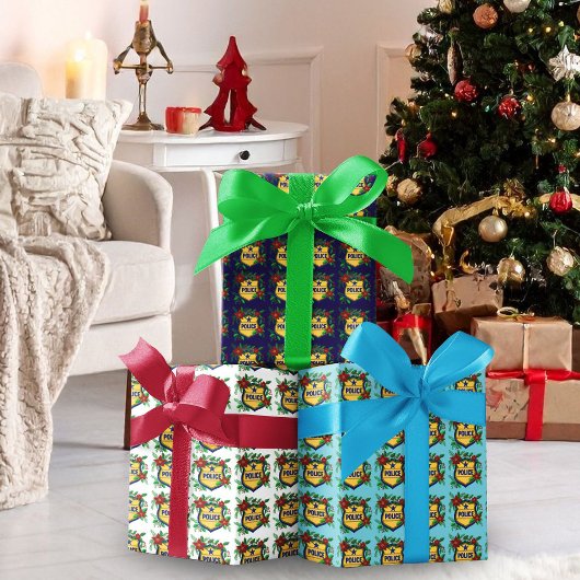 Police Merry Christmas Shield with Poinsettia  Inpakpapier Vel