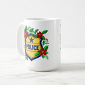 Police Merry Christmas Shield with Poinsettia  Koffiemok (Voorkant links)