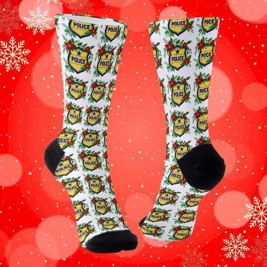 Police Merry Christmas Shield with Poinsettia  Sokken