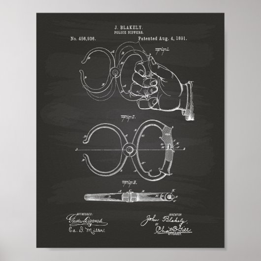 Police Nippers 1891 Patent Art - Chalkboard Poster (Voorkant)